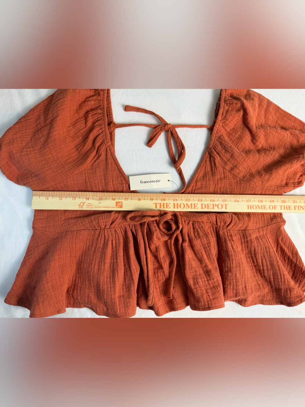 Francesca's Collections Rust Tie-Front Peasant Blouse - Picture 6 of 9